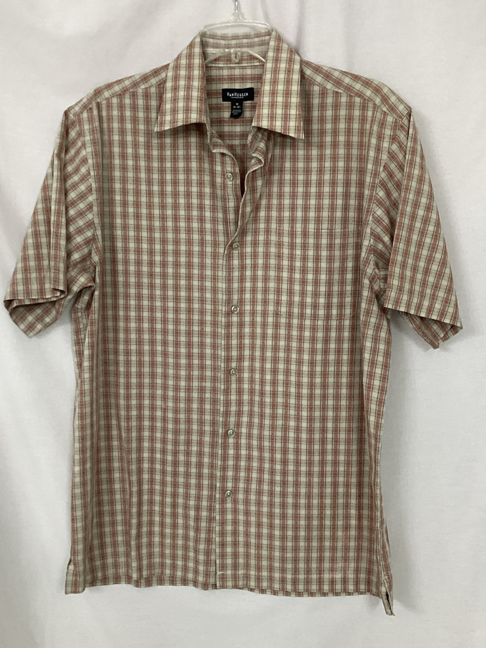 Van Heusen Short Sleeve Plaid Button-Down Shirt - Beige & Rust